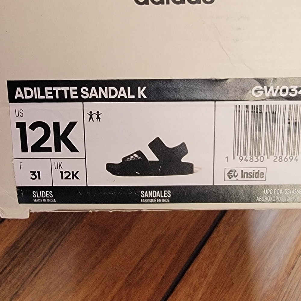 Adidas Kids Adilette Sandal - Black and White